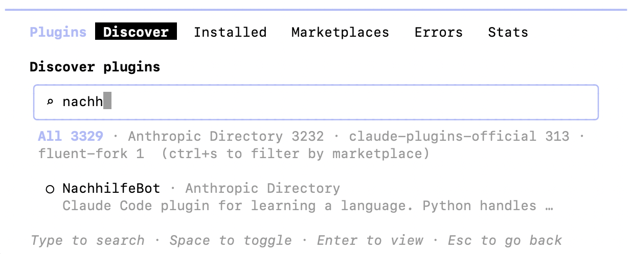 Suche nach dem Plugin in Claude Code