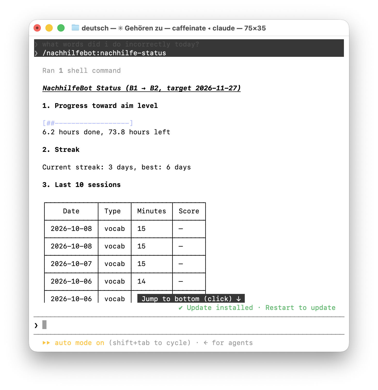 Lernstatus im Plugin: Fortschritt, Serie und Ergebnisse je Bereich